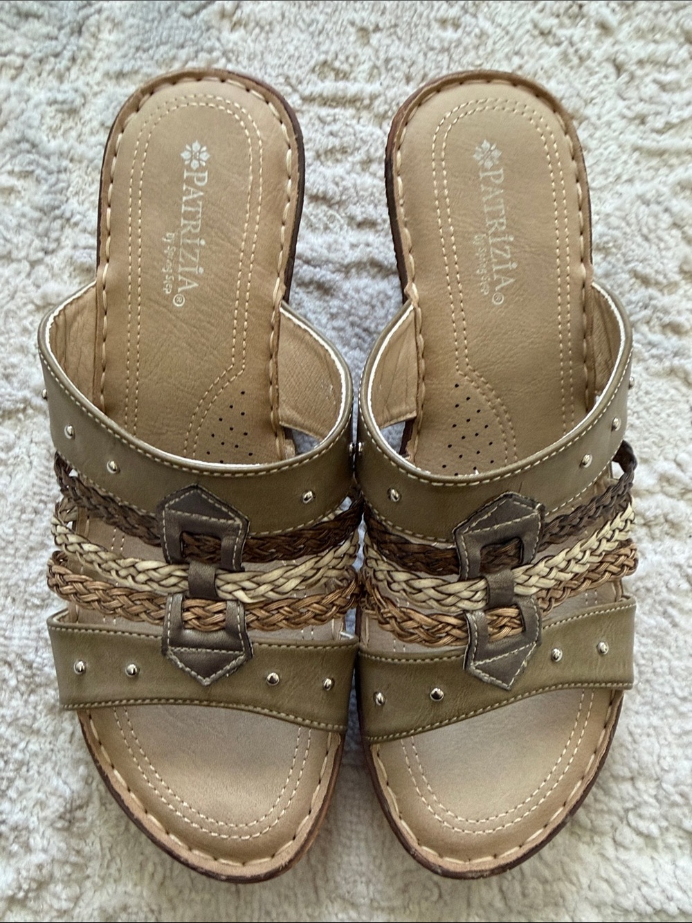 Patrizia by Spring Step Tan Braided Slide Sandals